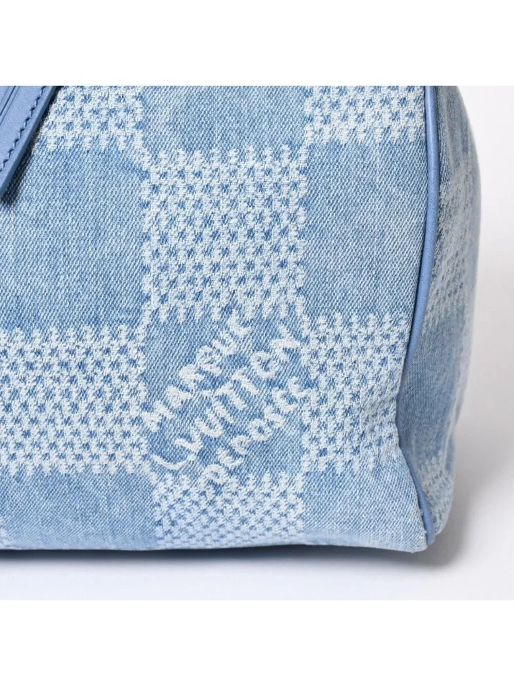 Louis Vuitton Speedy Bandouliere 30 Handbag Damier Denim 3D Cotton Blue Gold